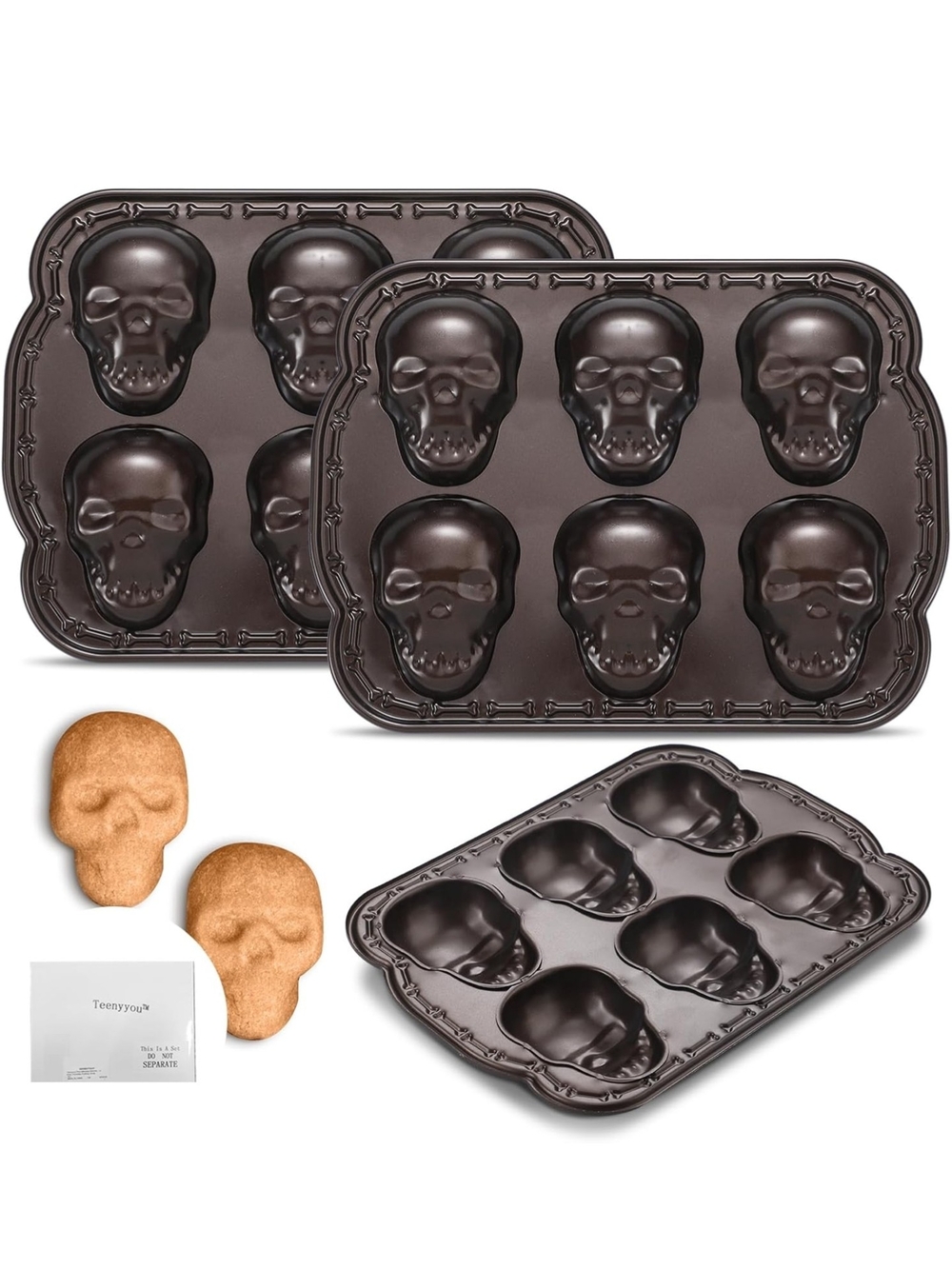 Skull Shaped Brown Nonstick Baking Pan - Set of 2